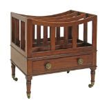George IV mahogany four division canterbury fitted one long drawer and standing on tapered ring