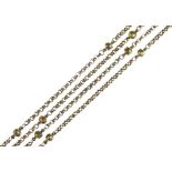 Guard chain, indistinctly tagged, of round faceted belcher links interspaced with faceted beads,