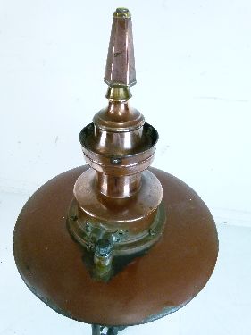 Large early 20th Century copper and wrought iron gas lamp head, the clear and white glass dome - Image 5 of 8