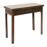 Hepplewhite style mahogany rectangular top fold over supper table having a carved edge, conforming