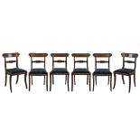 Set of six Regency mahogany bar back dining chairs, the crest rails with carved decoration, drop-
