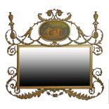 19th Century Adam style wall mirror, the rectangular plate with gilt gesso foliate scrolls,