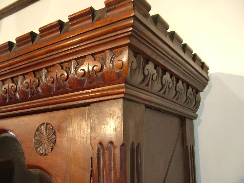 Victorian walnut Gothic design two section library bookcase, the upper section having a moulded - Image 4 of 6