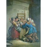 19th Century Dutch School - Oil on wooden panel - Interior scene with mother and children at play,