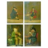 19th Century English School - Pair of oils on board - Interior scenes with gentlemen seated at