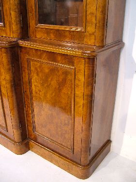 Victorian style figured walnut two section breakfront library bookcase, the upper section fitted - Image 2 of 8