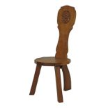 Tom 'Gnome Man' Whittaker of Littlebeck - Oak spinning chair, the raised back having a carved