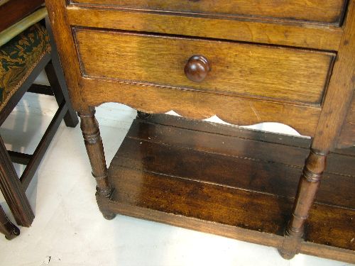 19th Century oak high dresser, the plate rack with moulded cornice, shaped apron below and fitted - Image 8 of 8