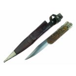 German folding bowie knife, 19cm, clipped-back blade by 'Carl Schlieper Solingen', antler grips,