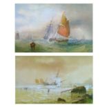 J.R. Mather (19th Century) - Pair of watercolours - Stormy seascapes, each signed, 31cm x 51cm