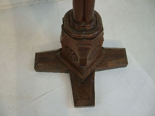 Victorian oak Gothic design lectern standing on a turned and reeded pillar and carved - Image 3 of 4