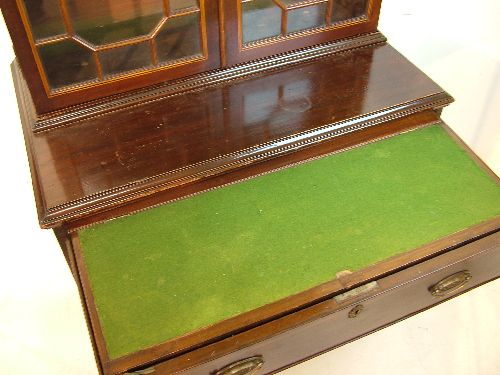 String inlaid mahogany secretaire bookcase, the upper section fitted a swan neck pediment, four - Image 4 of 8