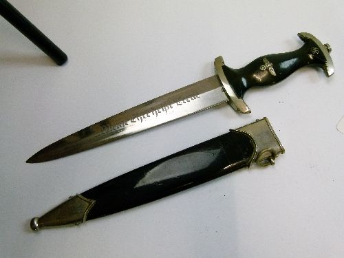 Third Reich Model 1933 SS dagger, polished double edged blade with etched motto 'Meine Ehre heist - Image 2 of 9