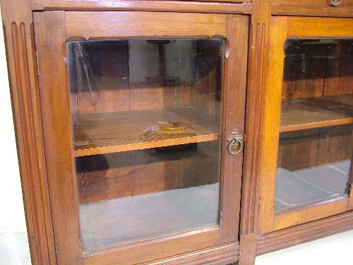 Victorian walnut Gothic design two section library bookcase, the upper section having a moulded - Image 6 of 6