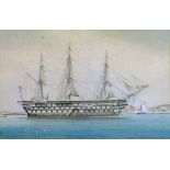 William Mackenzie Thomson (fl.1870-1892) - Watercolour - A British Man o' War, signed, 29cm x