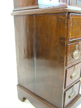 String inlaid mahogany secretaire bookcase, the upper section fitted a swan neck pediment, four - Image 7 of 8