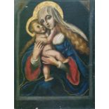 19th Century oil on canvas - Madonna and Child, with obscure script 'Mater Christi Ora, Pro