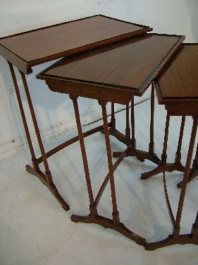 Set of Edwardian satinwood and walnut rectangular top quartetto tables, each standing on slender - Image 3 of 5