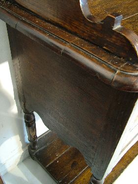 19th Century oak high dresser, the plate rack with moulded cornice, shaped apron below and fitted - Image 4 of 8