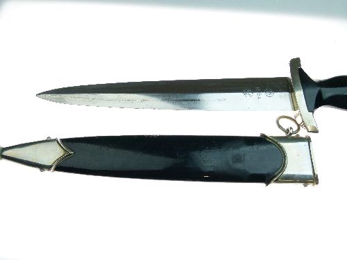 Third Reich Model 1933 SS dagger, polished double edged blade with etched motto 'Meine Ehre heist - Image 4 of 9