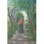 William Eadie (1847-1901) - Oil on canvas - Landscape with a lady walking on a pathway, signed, 45cm