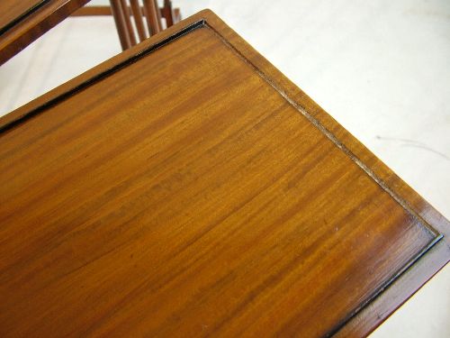 Set of Edwardian satinwood and walnut rectangular top quartetto tables, each standing on slender - Image 4 of 5