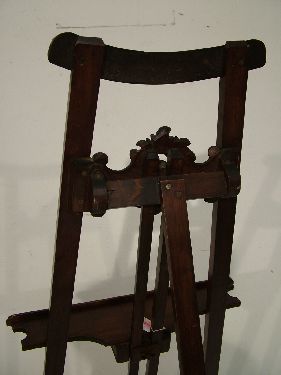 Carved mahogany and beech floor standing easel standing on scroll supports, overall height 166cm - Image 5 of 6