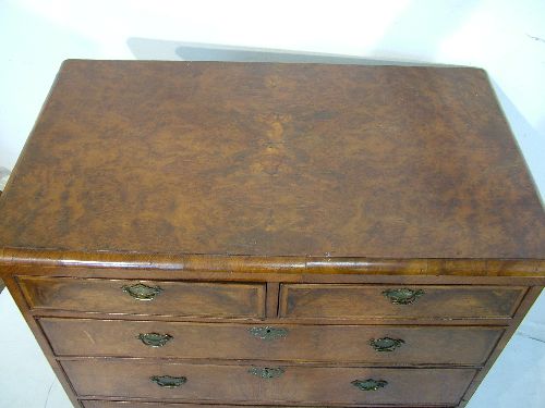 Antique figured and burr walnut veneered chest fitted two short and three long graduated drawers, - Image 4 of 7