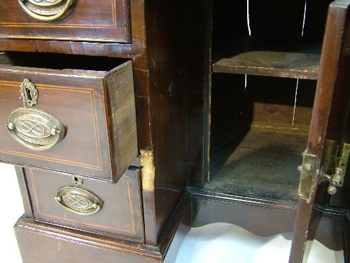 String inlaid mahogany secretaire bookcase, the upper section fitted a swan neck pediment, four - Image 6 of 8