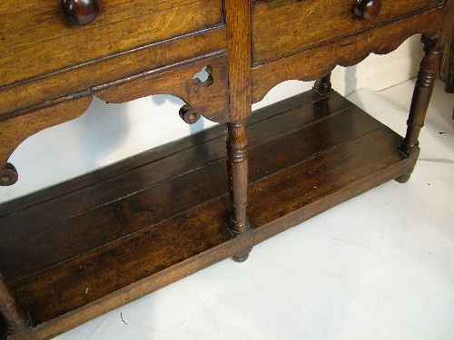 19th Century oak high dresser, the plate rack with moulded cornice, shaped apron below and fitted - Image 7 of 8