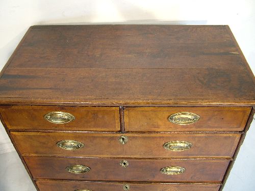 Antique chest having an oak top, pine sides and fitted two short and three long walnut veneered - Image 2 of 8