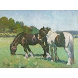 Malcolm Coward (b.1948) - Oil on canvas - Landscape with two horses, signed, 43.5cm x 59cm A.R.