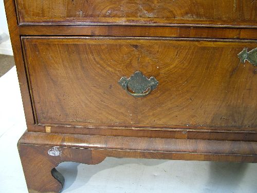 Antique figured and burr walnut veneered chest fitted two short and three long graduated drawers, - Image 5 of 7