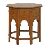 Late 19th/early 20th Century Indian brass inlaid octagonal top occasional table, the folding base
