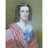 19th Century English School - Miniature watercolour on ivory - Portrait of a young lady, unsigned,