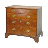 Antique chest having an oak top, pine sides and fitted two short and three long walnut veneered