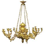 THIS LOT HAS BEEN WITHDRAWN FROM THE SALE - Reproduction gilt metal four branch ceiling light fittin