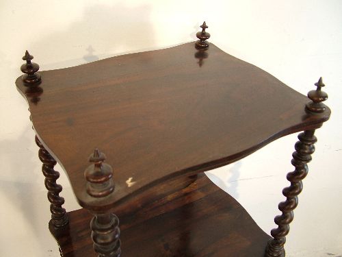 Victorian rosewood three tier what-not, the shaped shelves supported by barley twist columns, a - Image 2 of 6