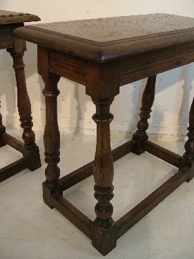 Three antique 17th Century style oak joint stools, each standing on turned supports united by - Image 3 of 6