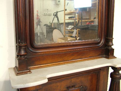 Large late Victorian full length mirror having an arch shaped plate flanked by turned and fluted - Image 4 of 8