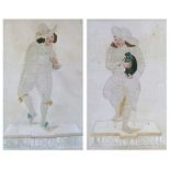 Pair of early 19th Century English pinprick and watercolour pictures - Caricature studies, one