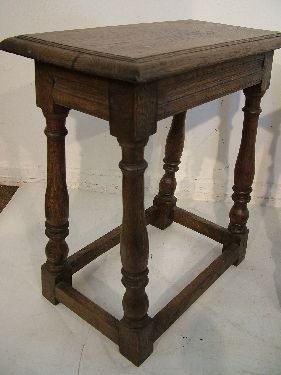 Three antique 17th Century style oak joint stools, each standing on turned supports united by - Image 2 of 6