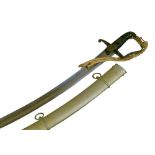 1796 pattern Light Cavalry sabre, plain curved shallow fullered blade 83cm, regulation steel stirrup