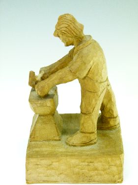 Tom 'Gnome Man' Whittaker of Littlebeck - Carved oak figure of a blacksmith, signed with a carved - Image 4 of 7