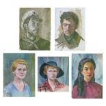 Deborah Jones (1921-2012) - Five various unframed oils - Head studies, all unsigned, 44.5cm x 31cm -