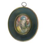 19th Century Indian School - Oval miniature on ivory - Portrait of a young noble woman, 6cm x 5cm