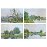 William Fraser Garden (1856-1921) - A group of four watercolours - Riverside landscapes, one signed,