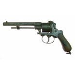 10mm Belgian open frame double action six shot pin-free revolver, 15cm round barrel, side loading
