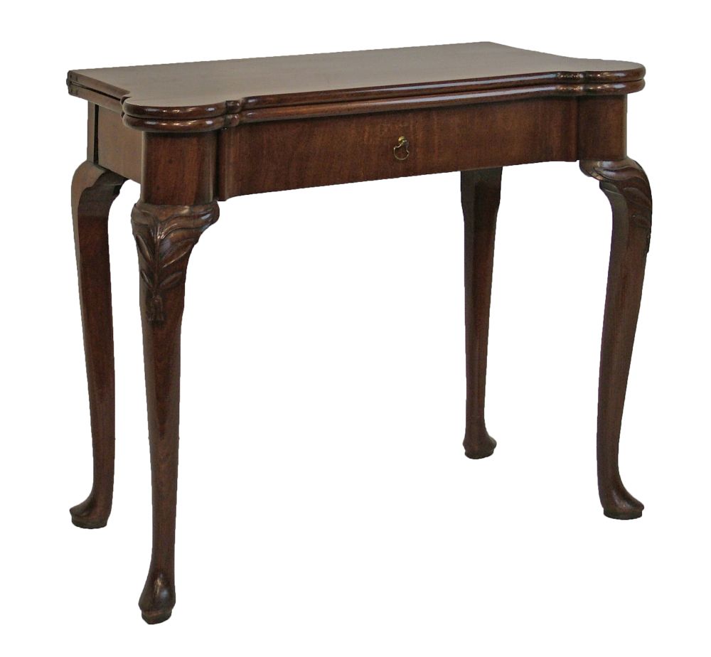 George III mahogany inverted breakfront fold over supper table, probably Irish, fitted one frieze
