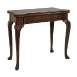 George III mahogany inverted breakfront fold over supper table, probably Irish, fitted one frieze